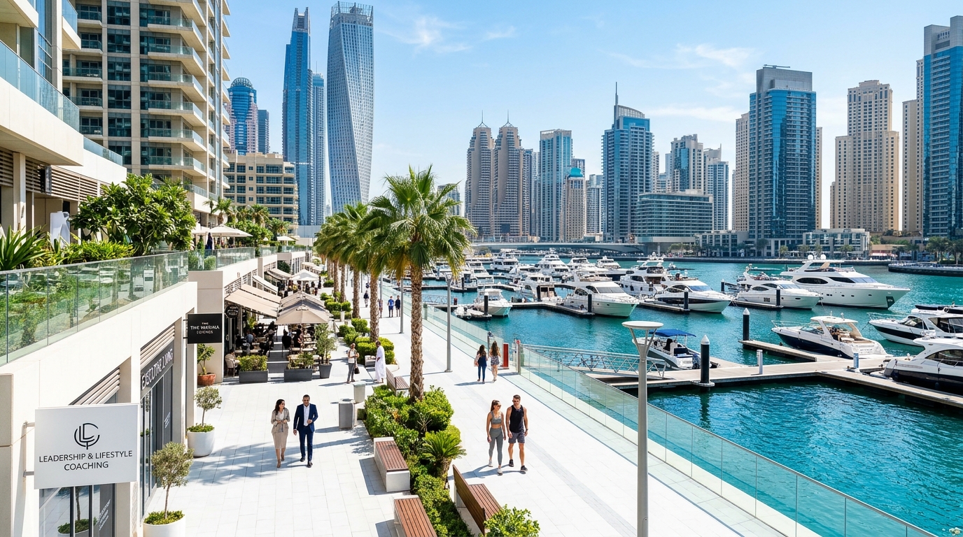 Dubai Marina Skyline and Yachts
